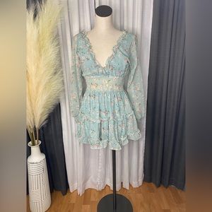 Sage floral smocked dress